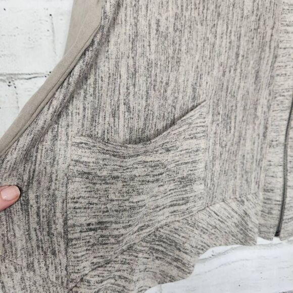 LOGO by Lori Goldstein Faux Suede Sleeve Full Zip Cardigan Tan Womens Medium - Picture 5 of 13